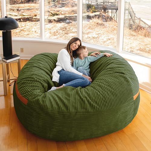 Image of Big Joe Fuf 8Ft Giant Foam Bean Bag Chair, Oversized Couch with Removable Cover for Kids, Teens, Adults, Moss Green Corded Plush, 8 Foot