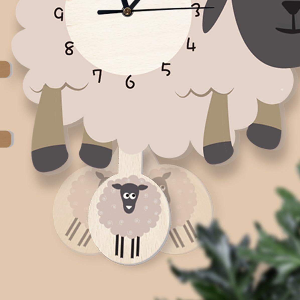 Reloj de Pared de Dibujos Animados Forma de Oveja, Silencioso y Montable en Pared, Hecho de PVC, Diseño Creativo Adecuado para Oficina o Sala de Estar