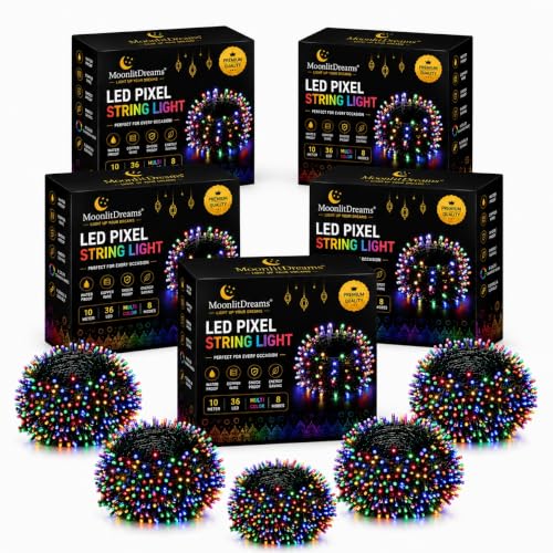 Image of MoonlitDreams 10M 36 LED Multicolor Pixel Serial String Lights with 8 Modes Controller | Waterproof Copper Wire Fairy Lights for Diwali Decoration, Home Decor, Christmas, Wedding & Balcony (Pack of 5)