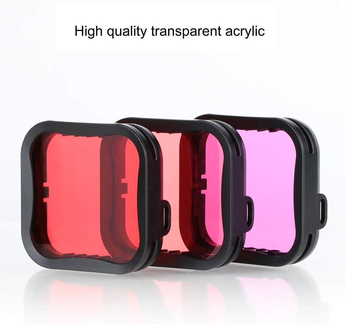 Underwater Camera Dive Filters for GoPro Hero 5, 6 and 7 Black Super Suit Waterproof Housing Case in Red, Light Red, and Magenta, Professional Color Correcting Photography Accessory