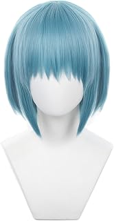 美樹さやか コスプレウィッグ 水色 ショートボブ ぱっつん前髪 耐熱ファイバー 約180℃対応 サイズ調整可能 男女兼用 ウィッグネット付き 仮装 撮影 イベント