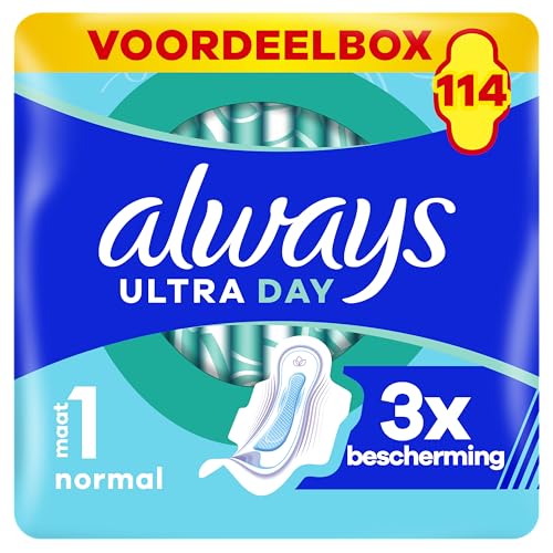 Always Compresas ultra normales con alas (tamaño 1) 114 unidades, súper absorbentes y ultrafinas, para la menstruación.
