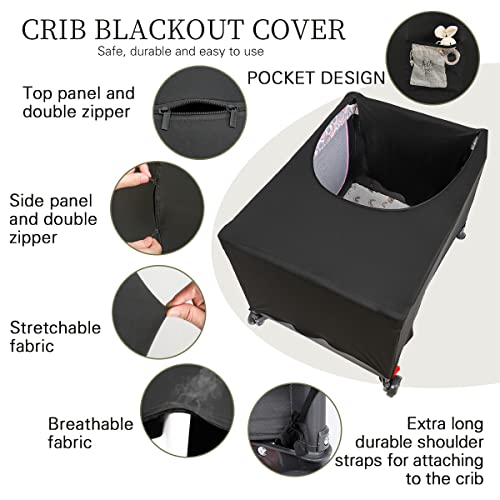 Pack N Play Blackout Cover, Crib Canopy Cover For Pack And Play, Breathable Blackout Tent For Travel Crib, Portable Stretchy Netting Cover For Indoor Outdoor Travel Playard #TOP2