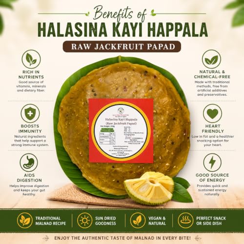Image of Malnad Western Ghats Raw Jackfruit Papad (200gm) Pack of 3 | Product from Malnad Flavors | Fresh with No Artificial Preservatives | Naturally Prepared | Traditional Method, Thick & Crispy Halasina Happala | Packed in Vaccum Pouch