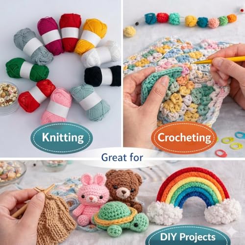Image of 12 Pcs Multicolor Knitting Oon Yarn Set for Crochet & Craft Projects Soft Acrylic Wool Thread Bundle Assorted Bright Colors for DIY Knitting Weaving Embroidery Pom Pom Making