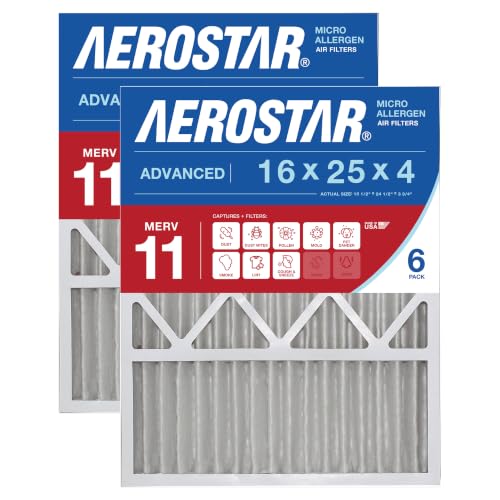 Image of Aerostar 16x25x4 MERV 11 Pleated Air Filter, Made in the USA 15 1 /2 inch x 24 1 /2 inch x 3 3 /4 inch, 6-Pack