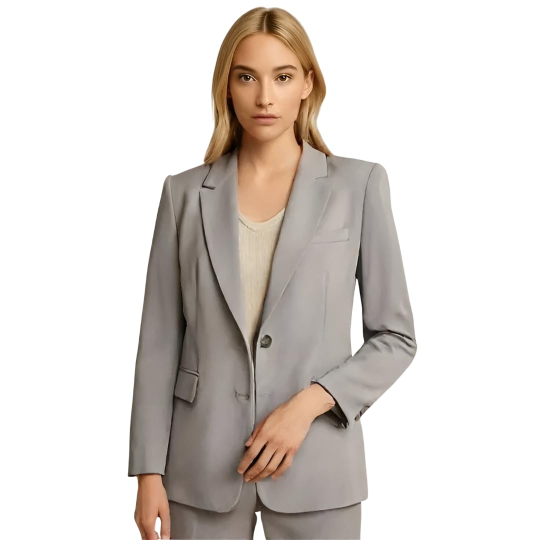 Women Cotton Blend Solid Single Breasted Blazer with Notched Lapel | Full Sleeves, Button Closure, Regular Fit Formal Blazer for Womens & Girls | Lightweight & Breathable Fabric (Grey)_134-image-27