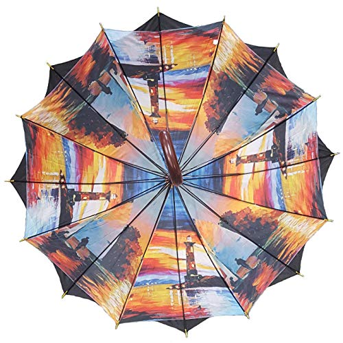 Preisvergleich Produktbild Sunsino Regenschirm doppelt bespannt Schwarz mit Leuchtturm Motiv