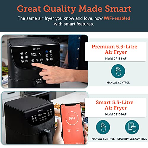 COSORI Smart WiFi heteluchtfriteuse 5.5L XXL met APP-bediening, zonder olie, heteluchtfriteuse met 13 programma's en 100 Duits receptenboekje, heteluchtfriteuse met one-touch, voorverwarmen, shake-modus, 1700W, zwart - Image 3