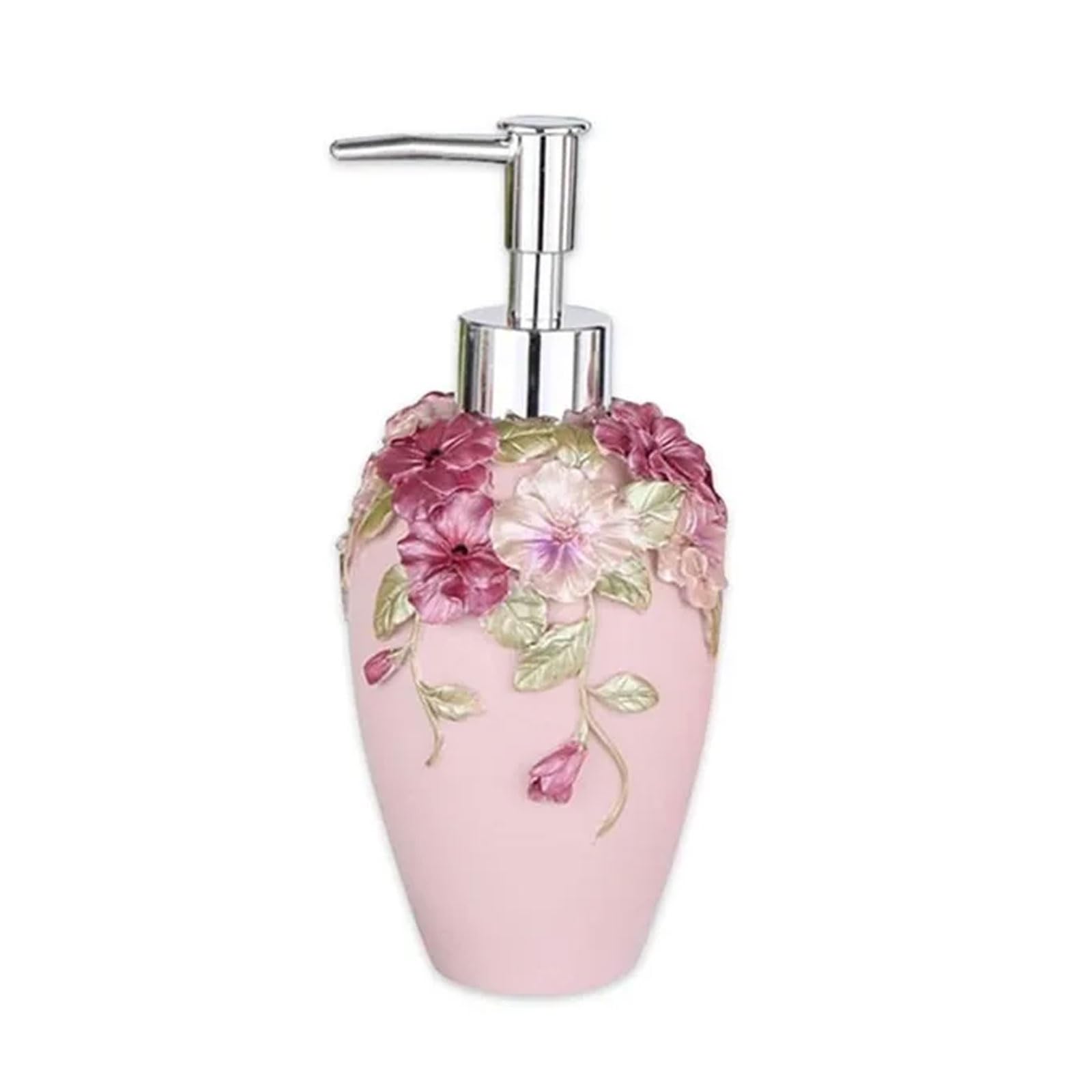 Vintage Flower Soap Dispenser Hand-Painted Resin Lotion Bottle, 10.1oz, Countertop for Bathroom Kitchen(Rose)