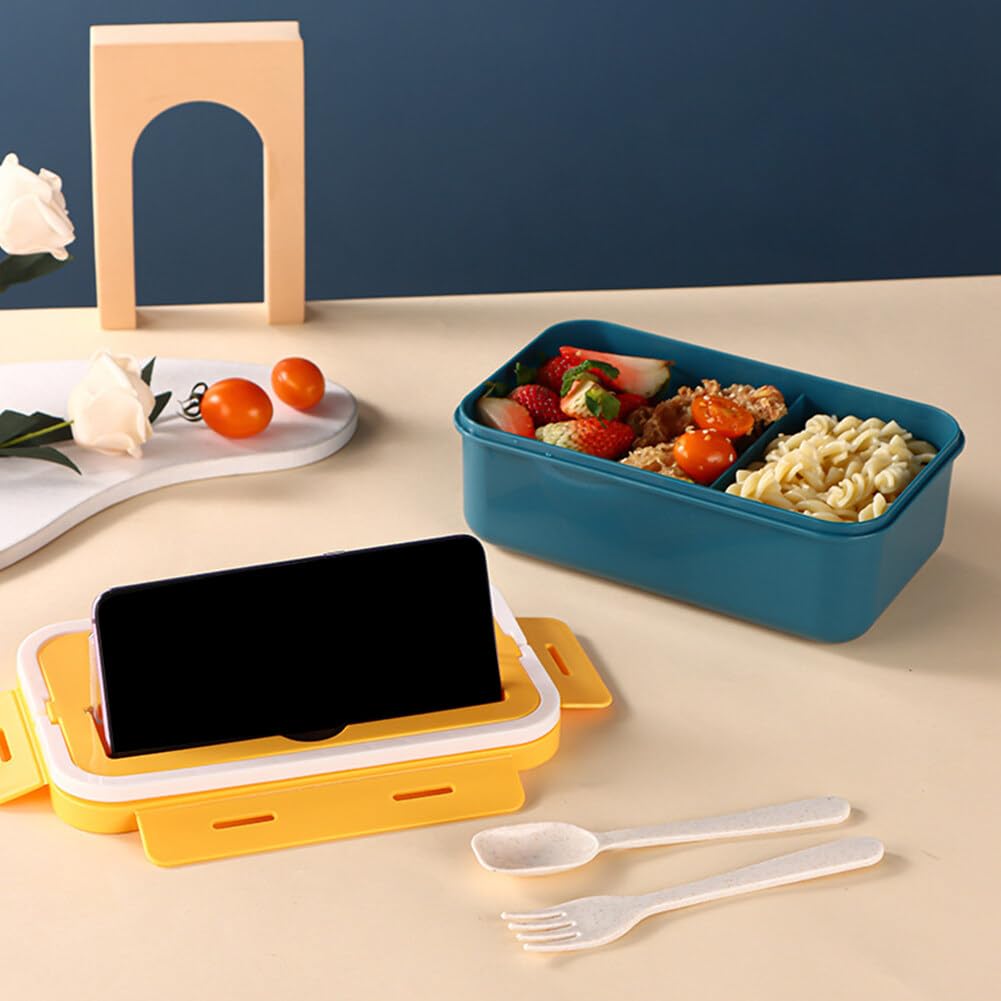 Muitomas, Lunch Box 1100 ml, porte-repas avec couverts et trois compartiments intérieurs, boîte à lunch hermétique pour aliments, boîte à lunch micro-ondes, lave-vaisselle et congélateur, couleur