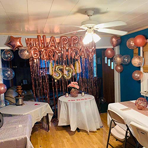 Image of Rozi Decoration Happy Birthday Decoration Items with Rose Gold Foil Curtain Backdrop | Birthday Decoration Items for Husband | Happy Birthday Decoration Items for Wife Pack of 39 Pcs