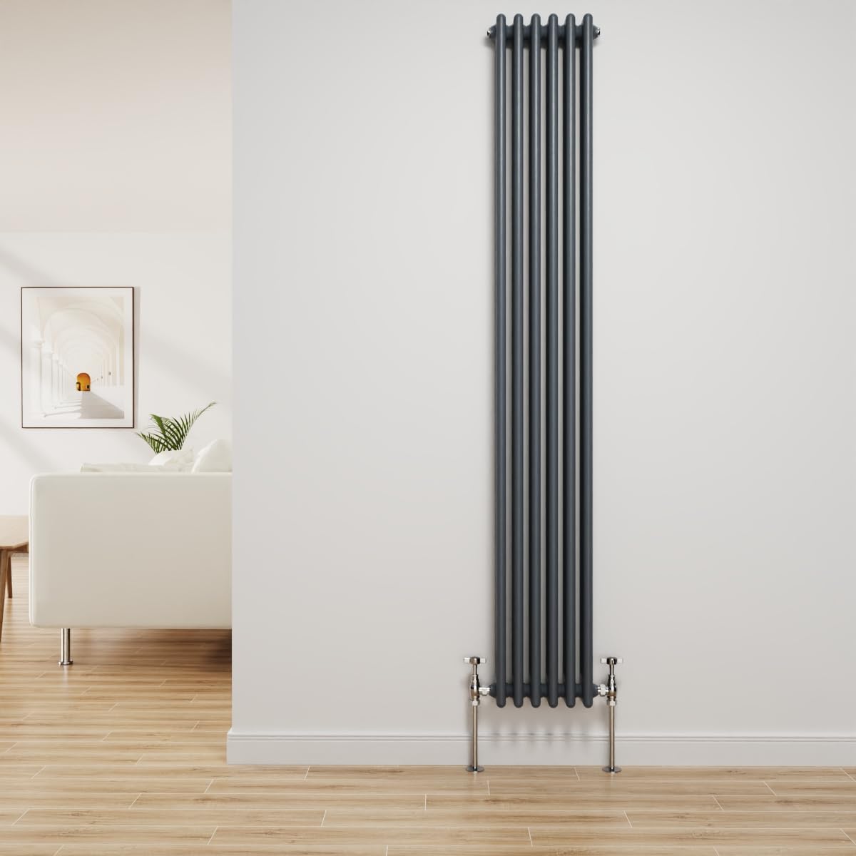NRG Traditional Radiator Anthracite Cast Iron 3 Column Vertical Central Heating Bathroom Radiators 1800x292mm