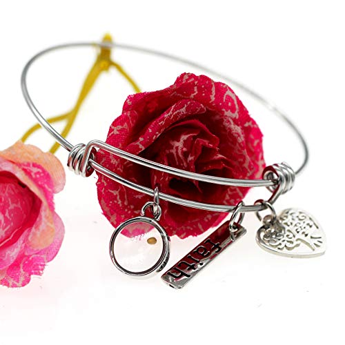 Image of Uloveido Stainless Steel Tree of Life Bangle Mustard Seed Pendant Faith Cuff Bracelet Gifts for Women Teen-Girls Y639
