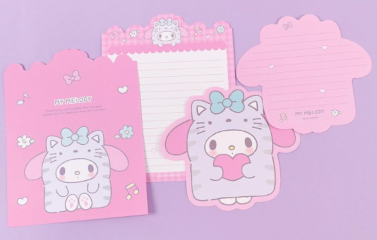 Image of My Melody All Occasion Cards Set Officially Licensed with Envelopes - 4 Sheets, 2 Envelopes, 2 Seal Stickers