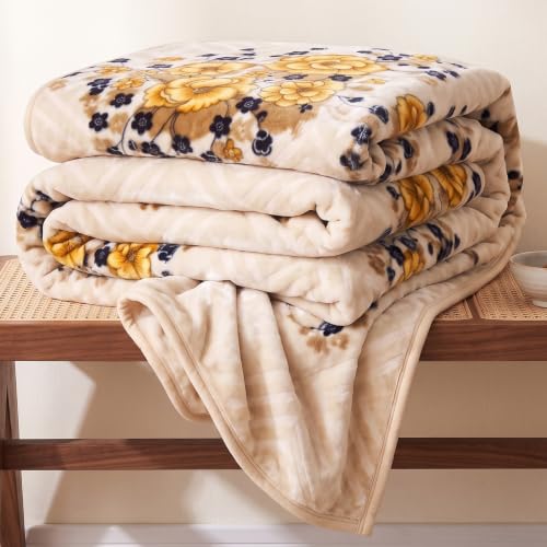 Image of BSB HOME Double Bed Mink Blanket 1.5 Kg, Velvet Like Soft Plush Fleece Blanket, Warm Lightweight Winter AC Blanket,Skin Friendly Floral Blanket for Double Bed,78 x 75 Inches(198 x 190 cm) - Warm Beige