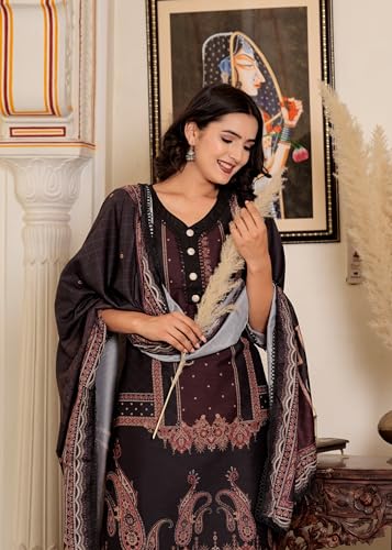 Image of Vbuyz Women's Digital Print Muslin Pakistani Style Stitched Kurta Palazzo With Dupatta | Eid Suits For Women | Salwarsuit For Women