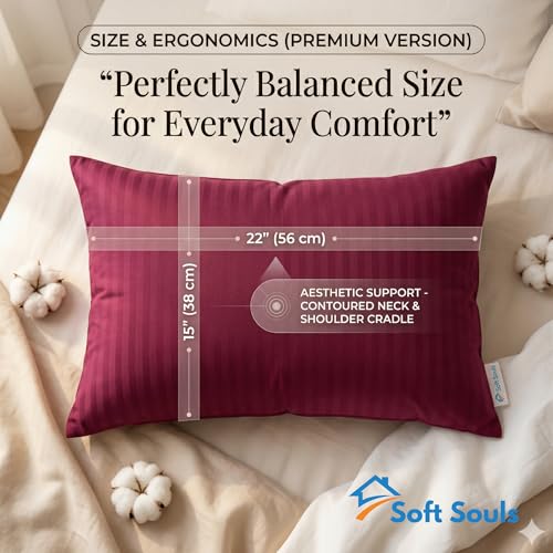 Image of SOFT SOULS 100% Cotton Pillow for Sleeping, Pure Kapok /Ilvam Panju Pillow, Premium Organic Silk Kapok Filling Pillow for Hair & Neck Pain Relief, Semal Cotton for Back Pain (Single)