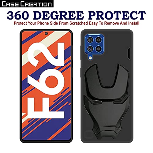 Image of COVERLY Official 3D Touch Feel Trending Real Hero Avenger Logo Mask Soft Rugged Grip Iron Man Super Power Cartoon Movie Engraved Silicone Matte Strong Back Cover for Samsung Galaxy F62 (2020) - Black