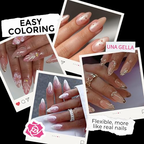 Image of UNA GELLA Almond Nail Tips, 216pcs Pointed Almond Gel Nail Tips Pre-shape Half Matte Full Cover Clear Acrylic Soft Gel Fake Nails for Nail Extension Nail Art 12 Sizes