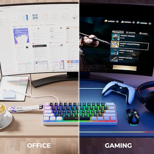 Image of OHY 60% Gaming Keyboard,Wired Backlit Mini Membrane Keyboard, Strong Mechanical Feel for PC /Mac Gamer, Typist, Travel, Easy to Carry on Business Trip(61 Keys)-White
