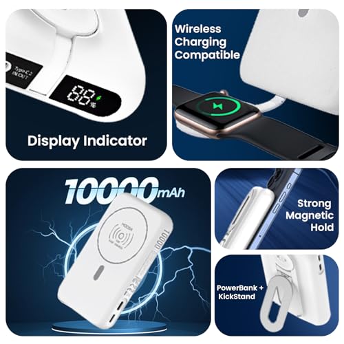 Image of MOOSH Magsafe Portable Charger Slim 10,000mAh, 3 in 1 Magnetic Battery Pack 15W Ultra-Fast MagSafe Compatible Portable Charger Ergonomic Design Flip iWatch Charger for iPhone16 /15 /14 /13 /12 Series