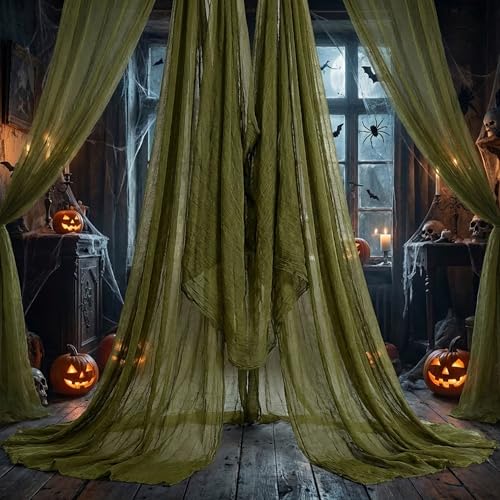 Watayo 200 x 85 Inches Halloween Dark Green Creepy Cloth Fine Mesh Halloween Cheese Cloth Scary Spooky Fabric Gauze for Indoor Windows Entryway Party Supplies