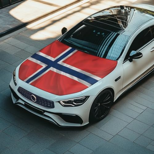 Image of Car Hood Cover Norway Flag Print Car Hood Protector Waterproof Universal Automotive Exterior Accessories Patriotic Decorations for Compact Vehicles Sedans Trucks SUVs for Sports Events