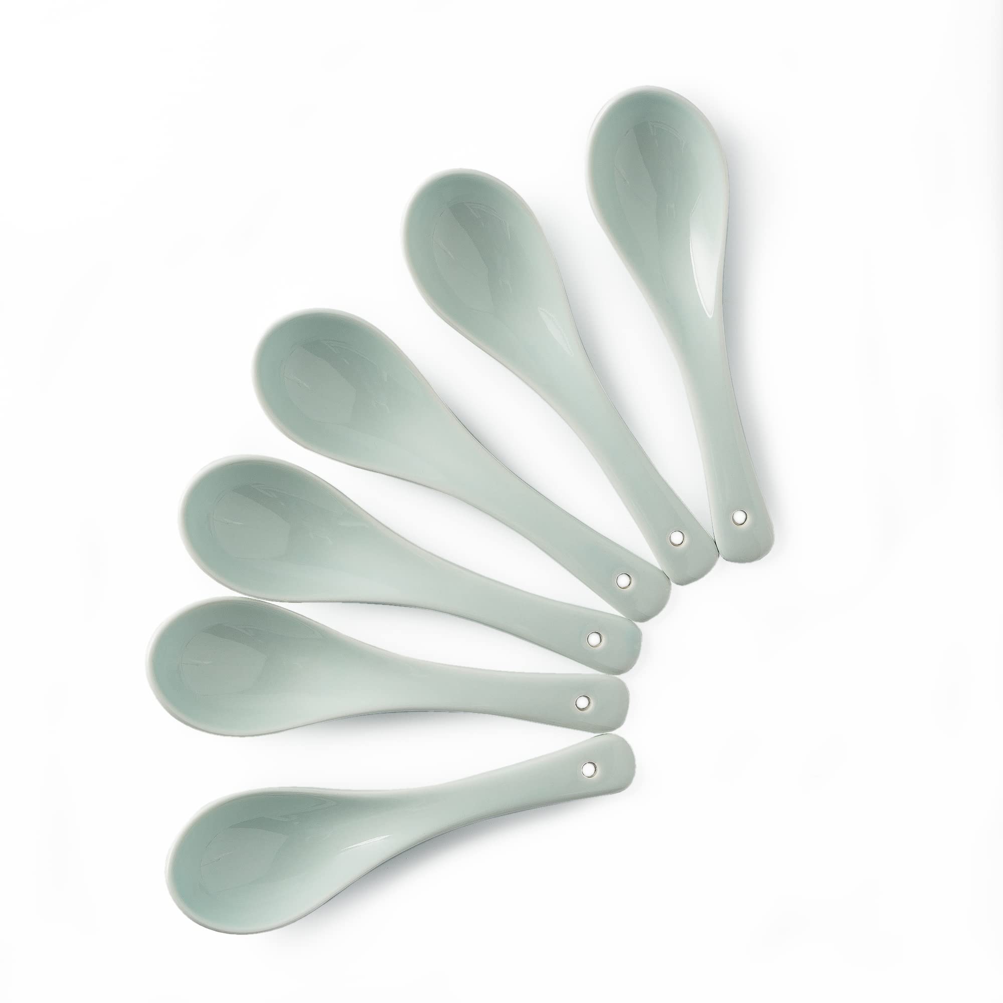 Syndecho6pcs Chinese Soup Spoons Bone China Ceramic Spoons Dinner Wedding Gift (Light Blue)
