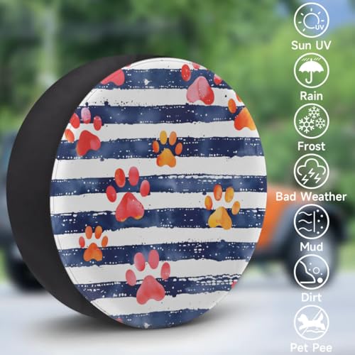 Image of Spare Tire Cover for RV Trailer, Animal Paw Print Tire Covers Universal Fit for Travel Trailer Camper Jeep RV SUV Truck Waterproof Wheel Cover (17 inch for Diameter 31 inch - 33 inch),A-391