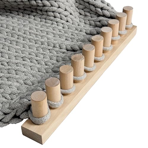 Image of Looma 46 inch Wooden Loom Frame for DIY Throw Blankets Chunky Knit Blanket Kit - Adjustable Size Hand Knitting Kit - No Needles Required - Beginner-Friendly Yarn Craft for Home Decor & Stress Relief