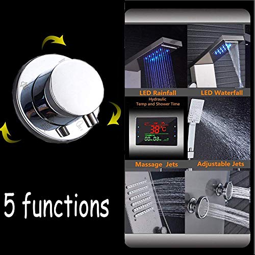 Panel de ducha LED de acero inoxidable con boquillas de masaje, ducha de lluvia y ducha de mano de acero inoxidable cepillado para bienestar de lujo y placer al ducharse miniatura 5