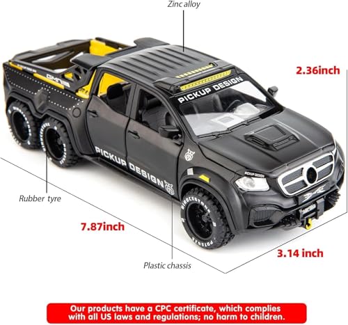 Image of 1:28 Pickup X-Class Model Car Diecast Zinc Alloy Pull Back Toy with Sound & Light Realistic Design Durable Kids Toy for Boys & Girls Collectible Gift 3+ Years (Green)