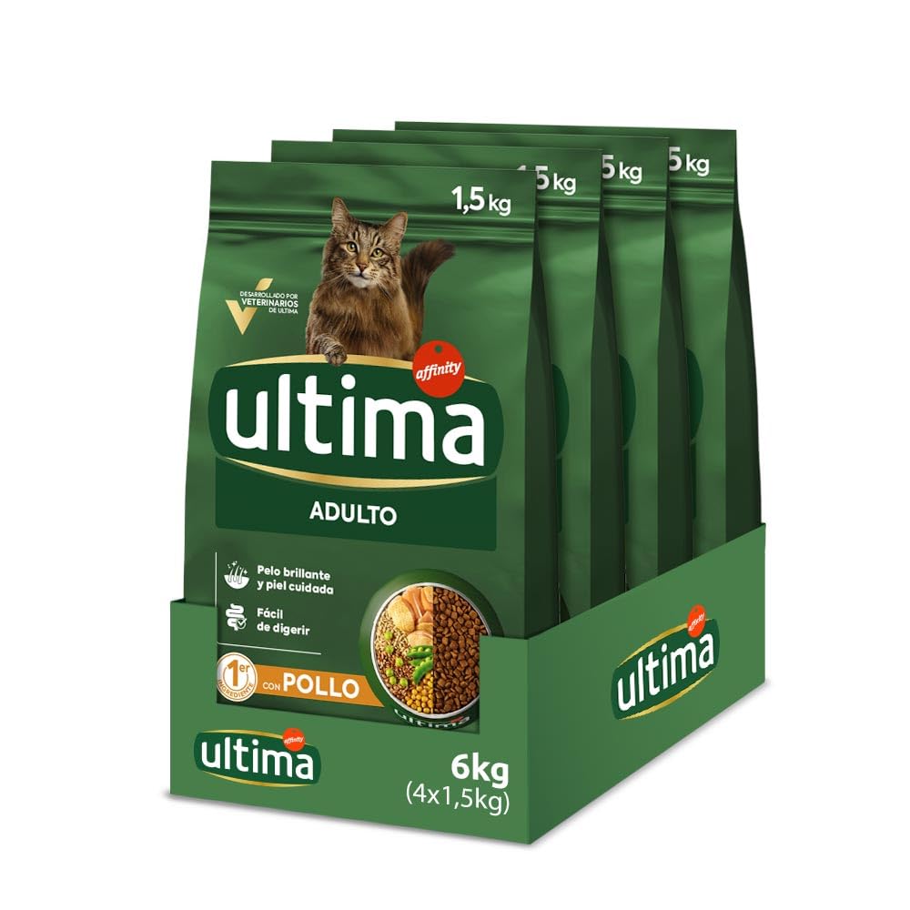 Ultima Adult Pollo, Comida seca para gatos, Pack de 4 x 1,5kg, Total 6kg