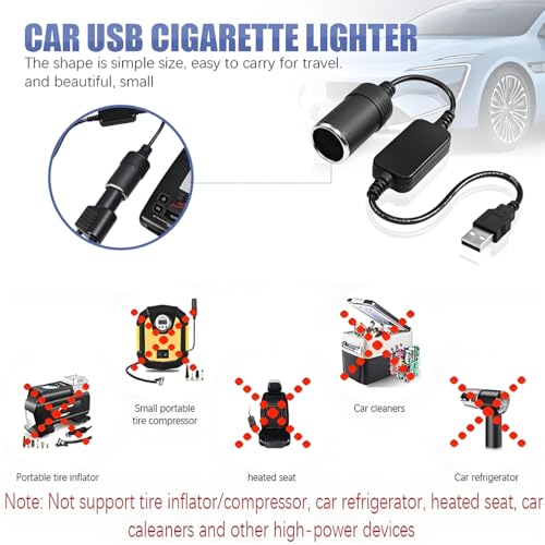 Image of 12V Car USB-to-Cigarette Lighter Adapter(60 cm /23.6″), 5V USB-A Step Up 12V 8W Converter Cable for Dash Cam, GPS, LED Strip, Car Electronics with Safety Protections