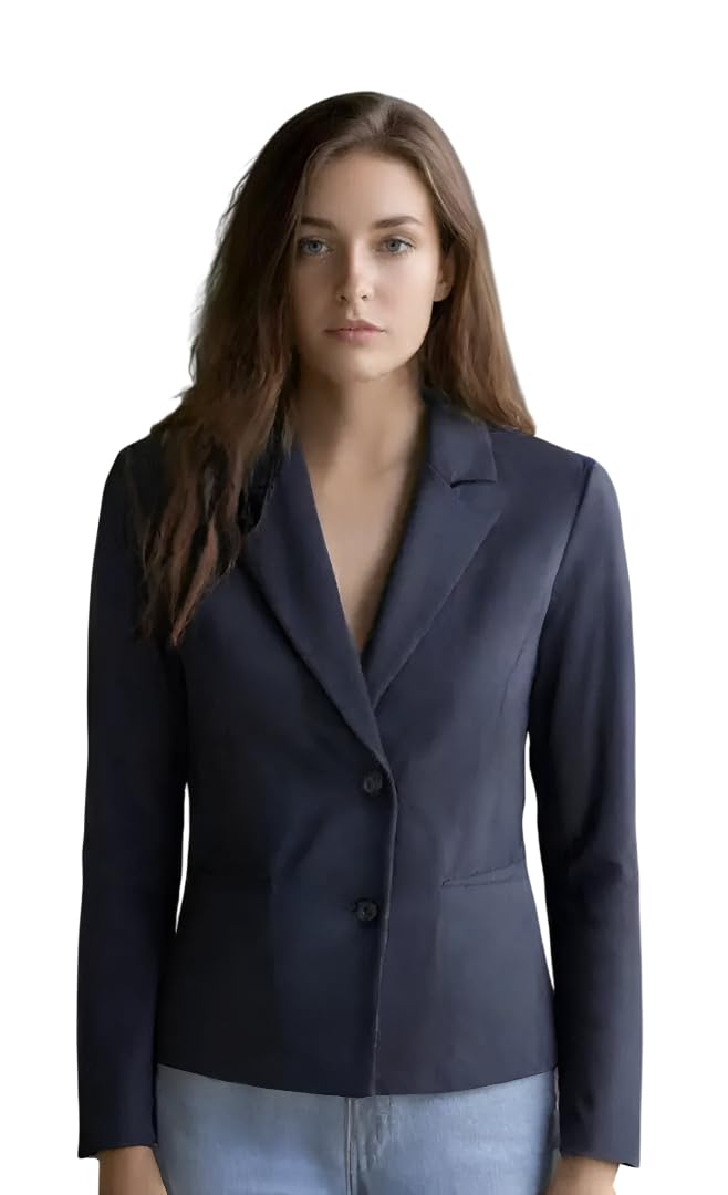 Women Cotton Blend Solid Single Breasted Blazer with Notched Lapel | Full Sleeves, Button Closure, Regular Fit Formal Blazer for Womens & Girls | Lightweight & Breathable Fabric (Blue)_59-image-33