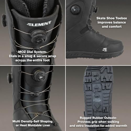 Image of 5th Element Men's Lace and Dial Snowboard Boots, Lace Black, 6 | Waterproof Liner, Secure Fit, Rubber Outsole, Designed for Beginner and Intermediate All-Mountain Snowboarders