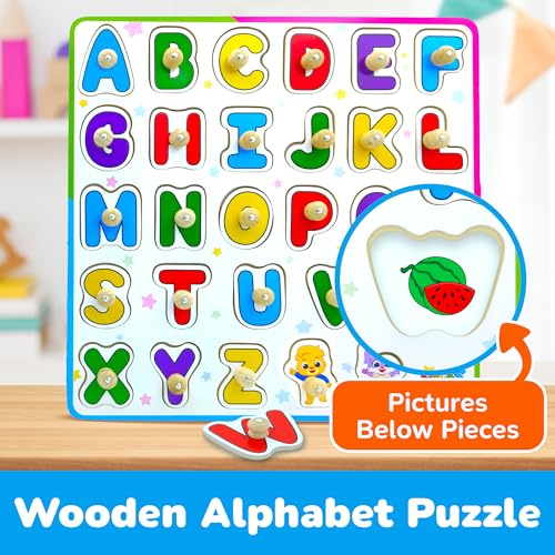 abc puzzle for toddlers wooden montessori toys for baby boys and girls abc alphabets learning for toddler educational alphabet learning toys peg puzzle board for preschool kids by lucas amp friends
