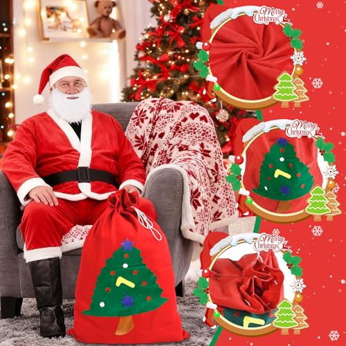 GLOSKIN Weihnachtsmann Kostüm,7-Teiliges Weihnachtskostüm Herren-Set für Erwachsene, mit Nikolaus Bart,Mütze,Schuh, Kleidung,Hosen,Gürtel und Geschenktüten