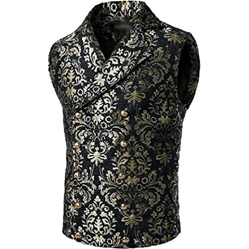 Men's Victorian Gentleman's aristocrat Black/Gold Double Breasted Vest Gothic Steampunk Waistcoat Vest tapestry/casual Vest