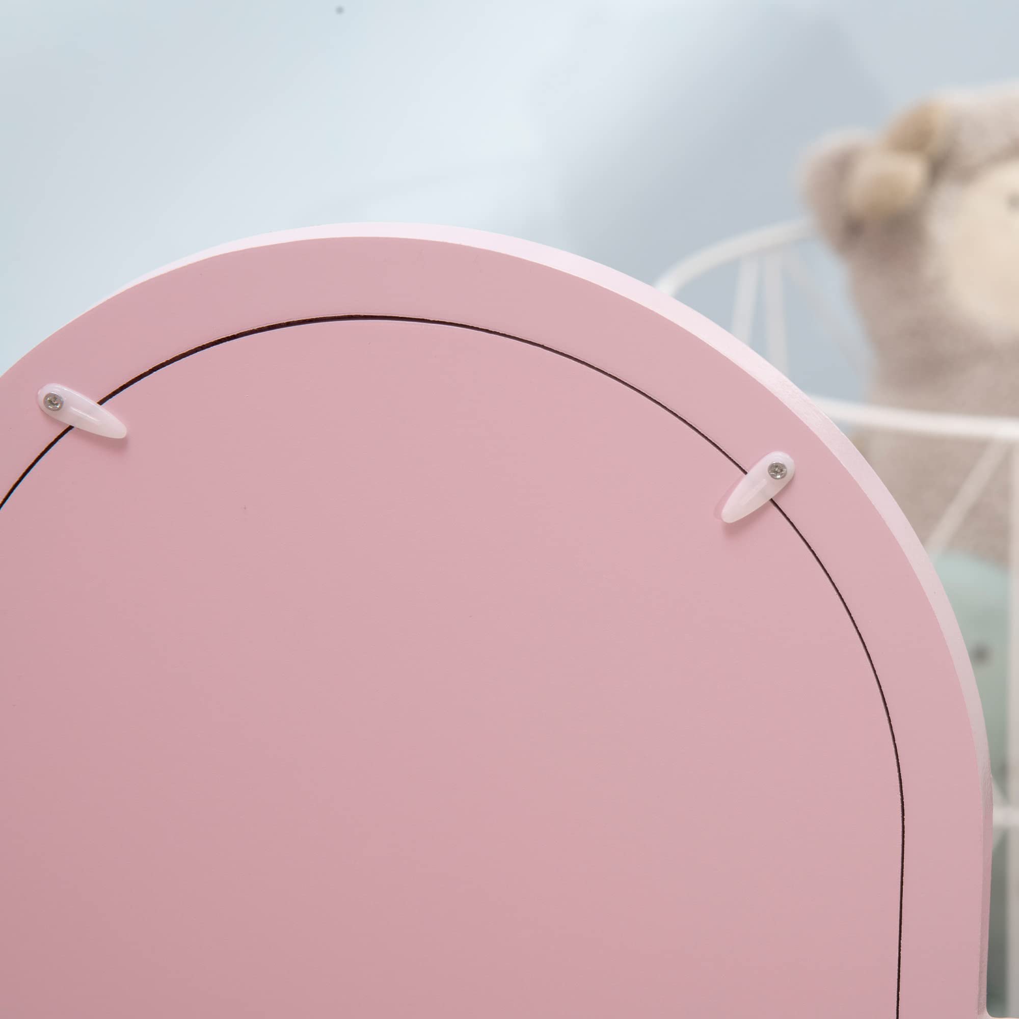 HOMCOM Tocador para Niña con Espejo y Taburete de Maquillaje de 3 a 6 Años, Infantil de Madera con Cajón Rosa