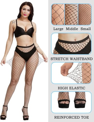 Image of Fishnet Stockings for Women With Stretch Waistband,Fishnets With Reinforced Toes, Fishnet Tights With High Elastic