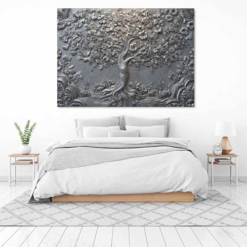 Impression sur toile arbre de vie argenté grand format 60x90