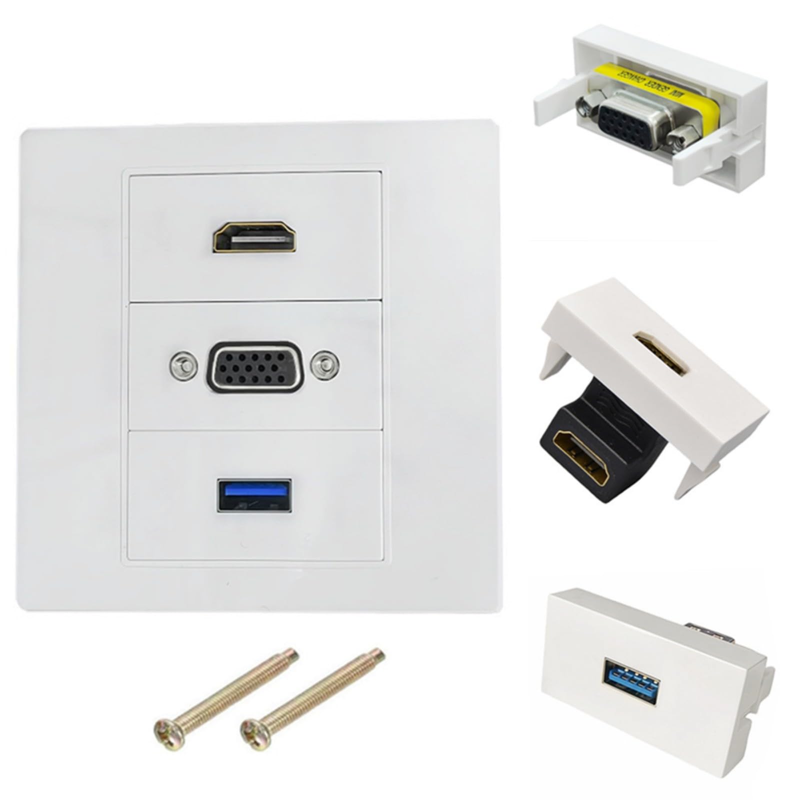 Cazstyk Elbow Triple Port Vga 15Pin Hdtv Usb Multimedia Wall Plate Not Required Welding Easy Setup Wall Plate Panel