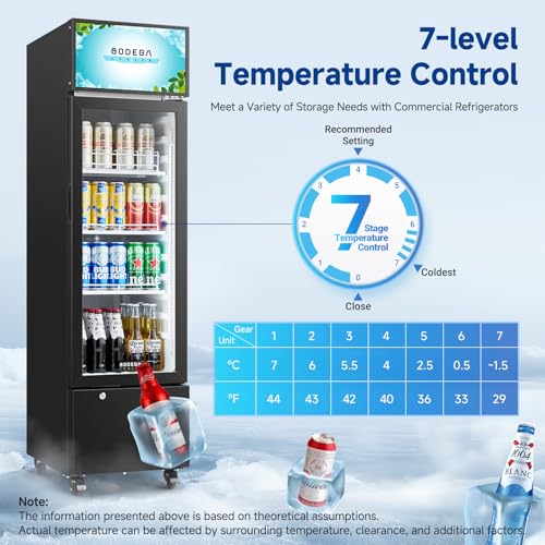 Image of BODEGA BODEGACOOLER Commercial Refrigerators, Drink Fridge with Glass Door, Tall Beverage Cooler, Single Door Display Refrigerator, for Beer, Soda, 6.34 Cu.ft Capacity