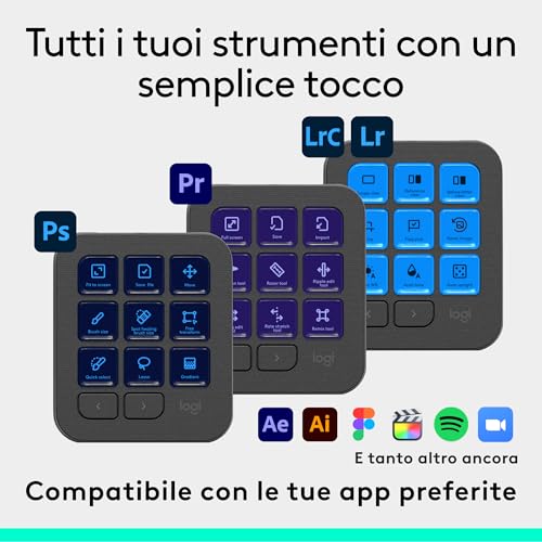 MX Creative Console, keypad programmabile con 9 tasti LCD personalizzabili e manopola di controllo per progettazione grafica, montaggio video, fotografia, per Adobe, Zoom, Spotify - Grafite - Mouse gaming - Immagine 3