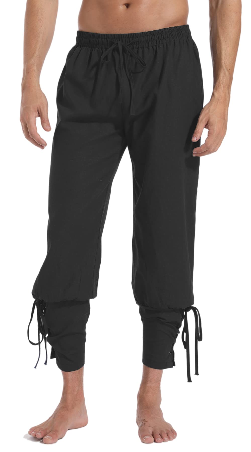 perdontoo Men's Ankle Banded Cuff Renaissance Pants Medieval Viking Navigator Trousers Pirate Cosplay Costume