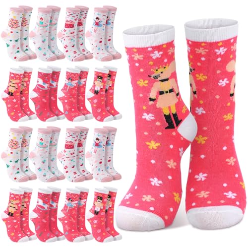 Jadive 16 Set Christmas Socks Nutcracker Women's Novelty Socks Xmas Tree Dance Ornaments for Christmas Decor Women's Gift