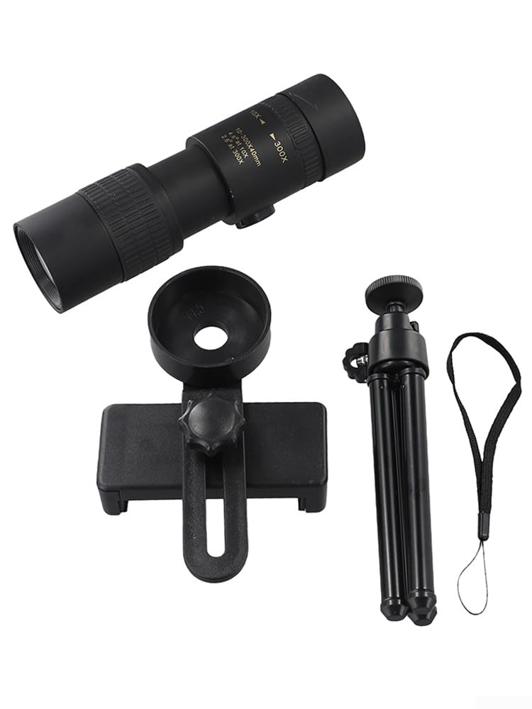 Monoculaire Zoom 10-300x,Telescope Monoculaire Vision Nocturne à Faible luminosité, pour Le Camping Randonnée et l'observation de la Nature (Ensemble)