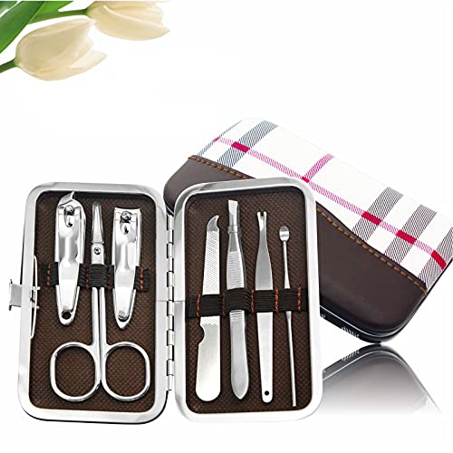 PUTAHQ Nail Clippers Set,Mini Manicure set Nail Clipper set 7 in 1 Stainless Steel Pedicure Care Grooming kit for Fingernails Toenails Grooming,Portable Travel Grooming Kit with Snap-shut Case.